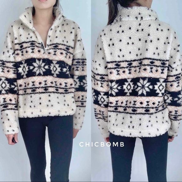 COZY ZIP UP SHERPA PULLOVER - BEIGE - Picture 4 of 10